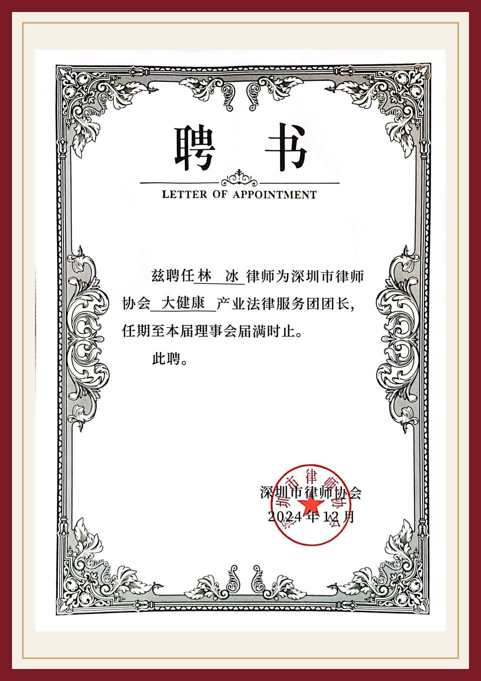 深圳市律协大健康产业法律服务团 团长